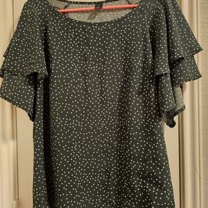 SHEIN Dark Green Polka Dot Blouse